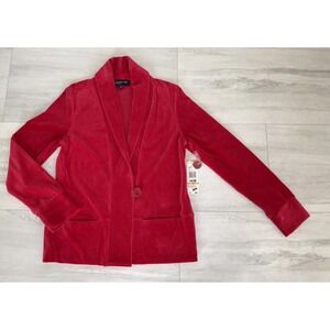 Jones New York Women's Red Soft Velour Cardigan S NWT